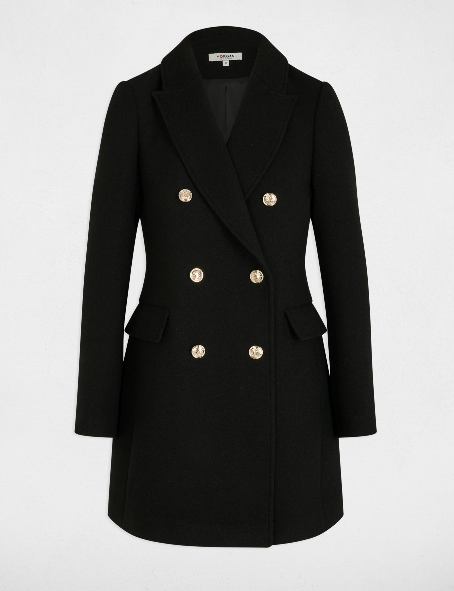 Manteau mi-long avec boutons noir femme