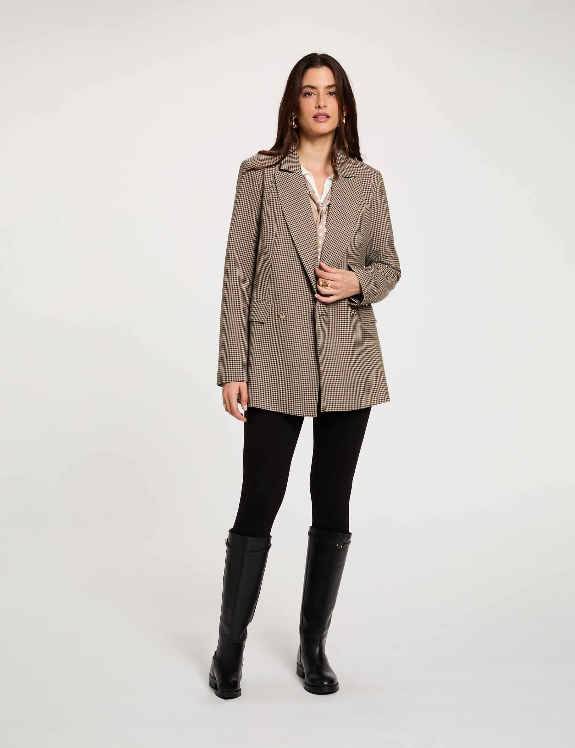 Blazer droit col tailleur marron femme