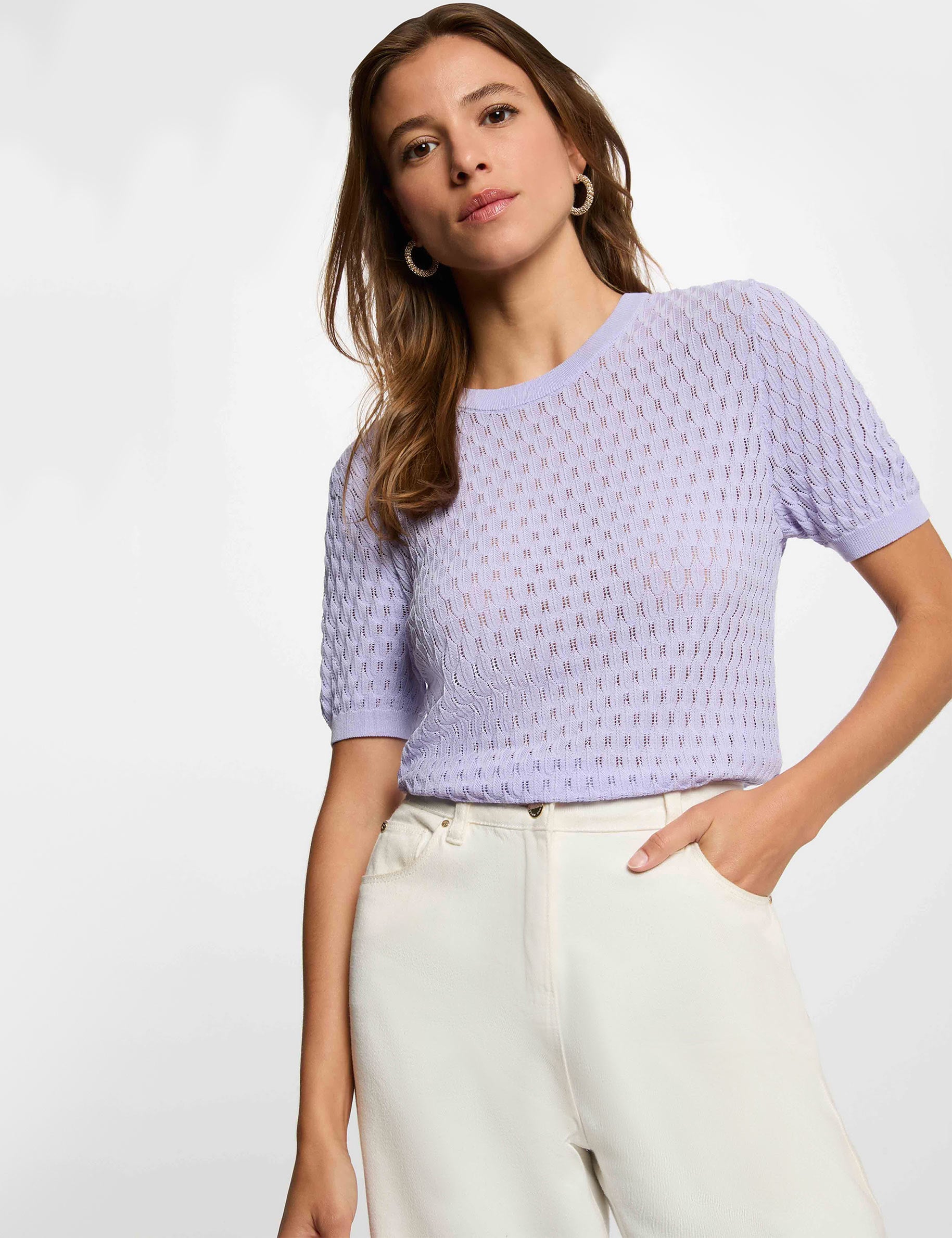 Pull fin col rond mauve femme