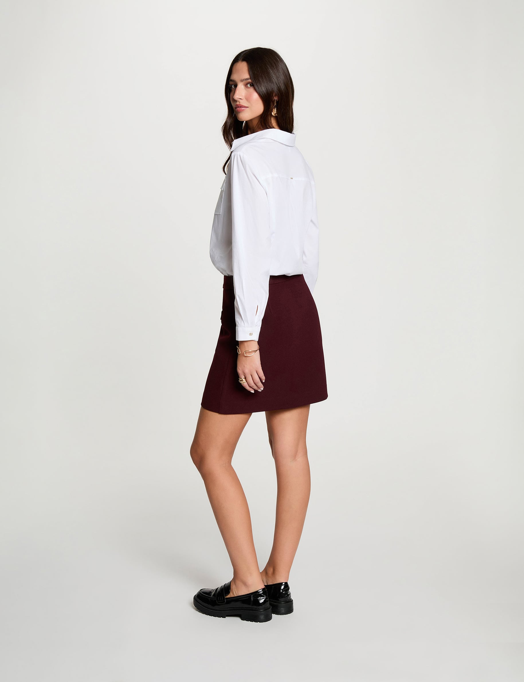 Jupe courte taille haute prune femme