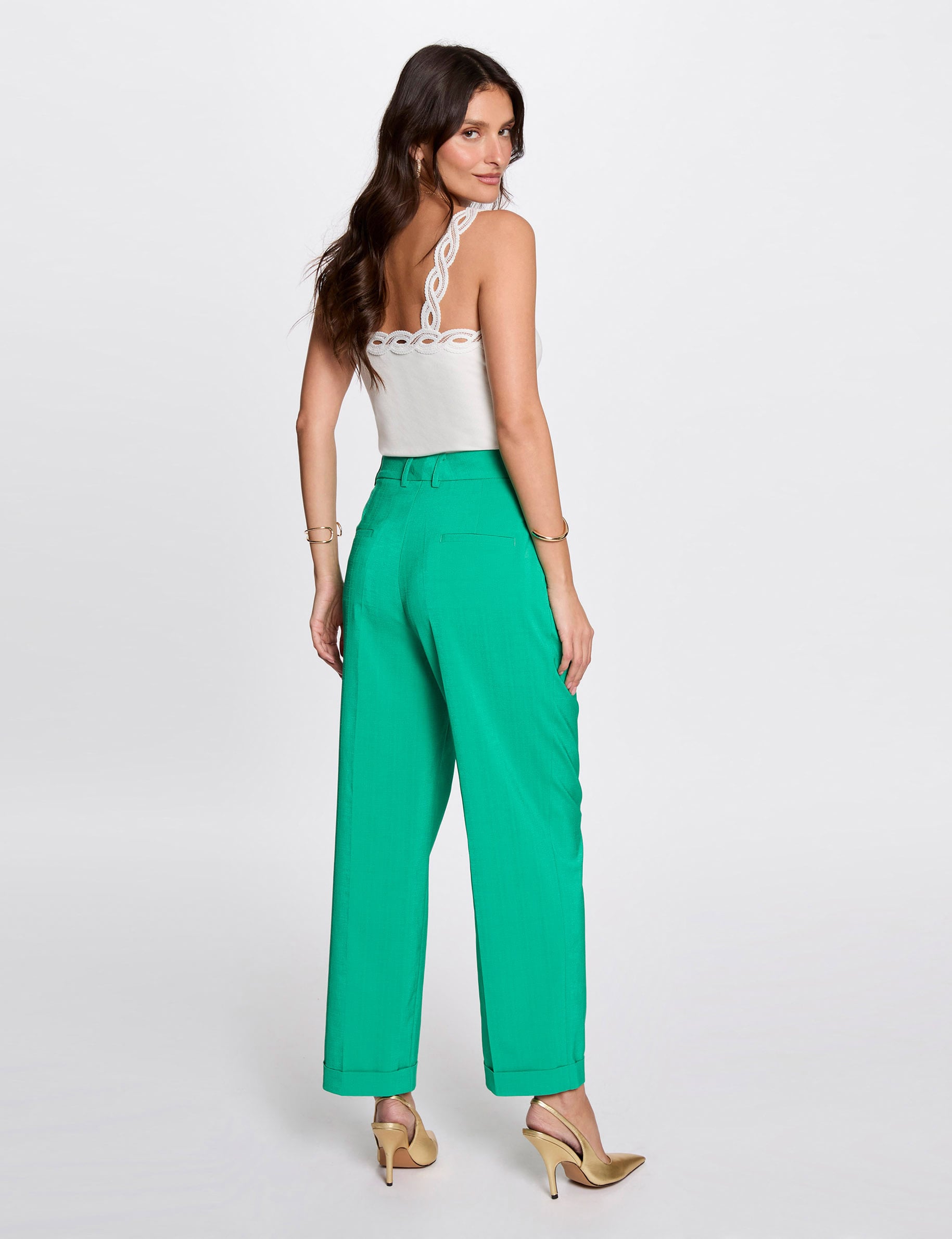 Pantalon droit &agrave; pinces vert &eacute;meraude femme