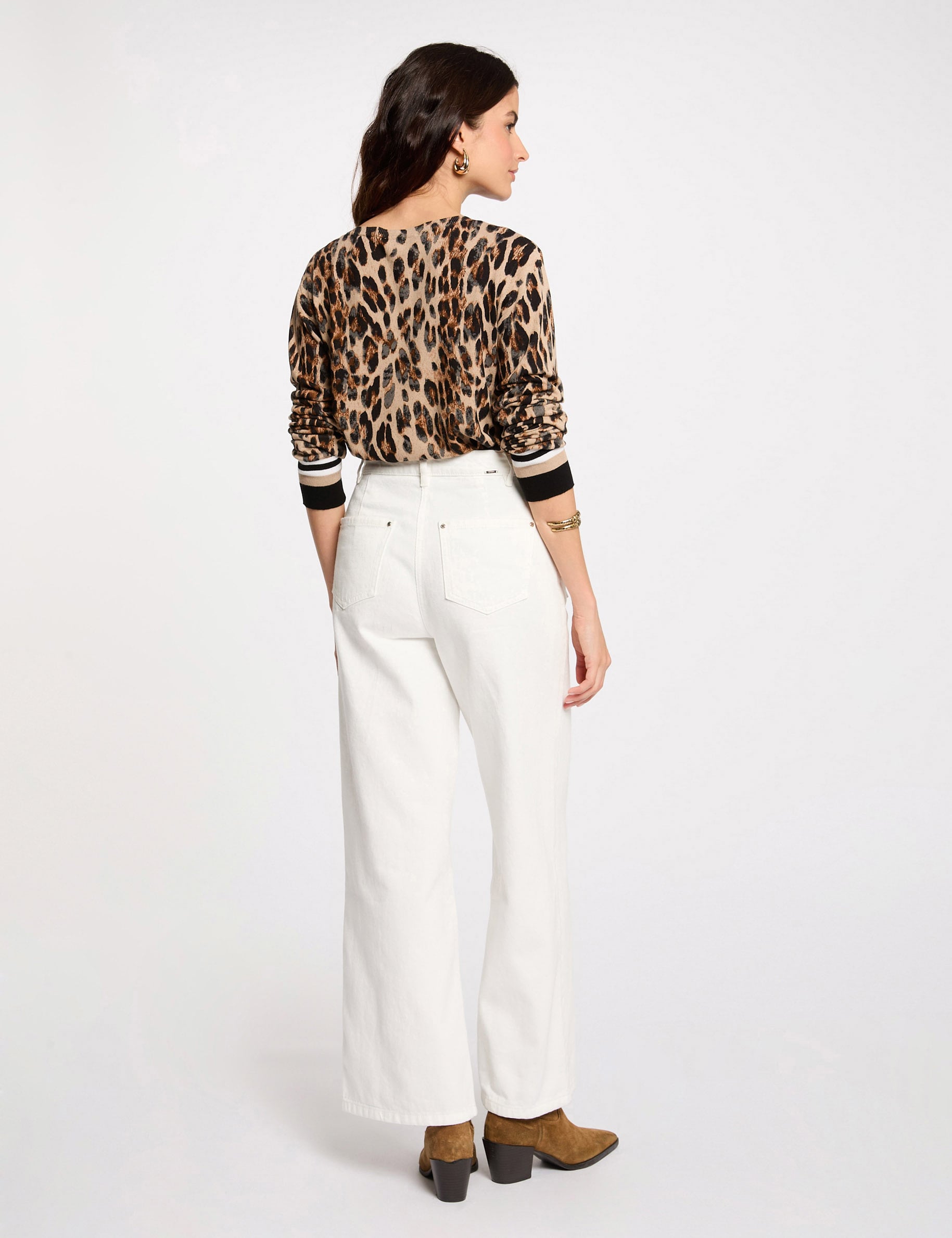 Pull col rond imprim&eacute; l&eacute;opard multicolore femme