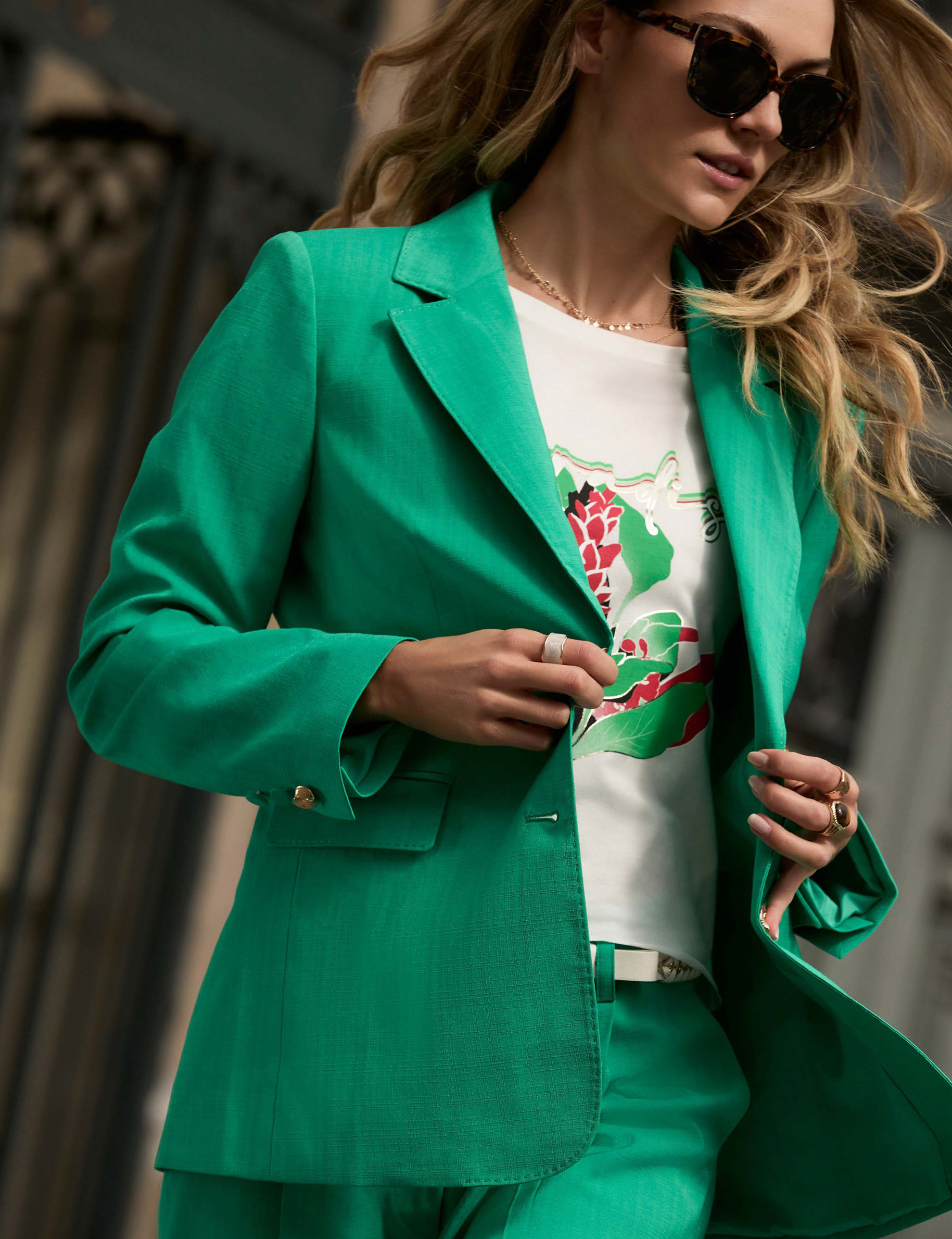 Blazer fluide vert &eacute;meraude femme