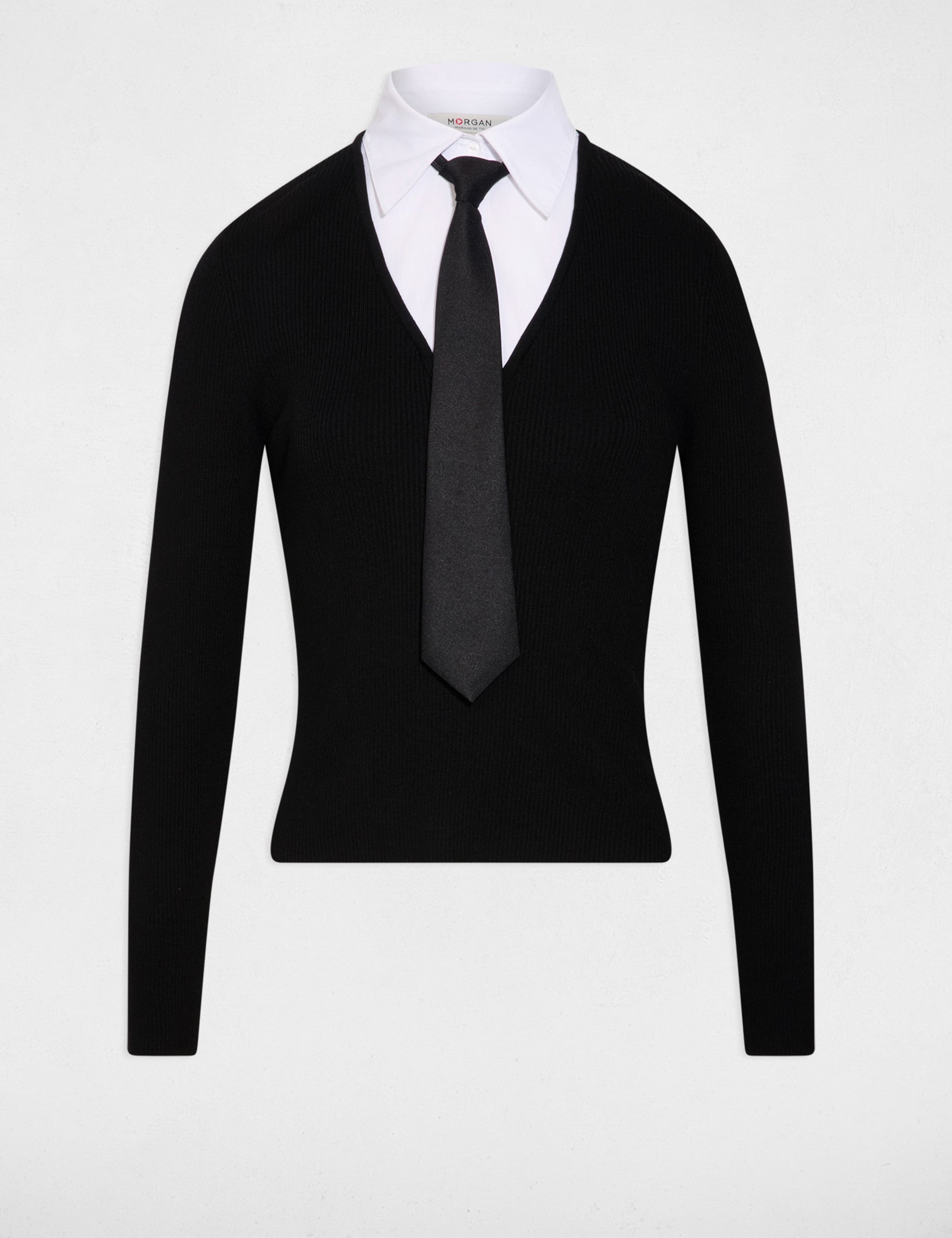 Pull 2-en-1 col &agrave; revers noir femme