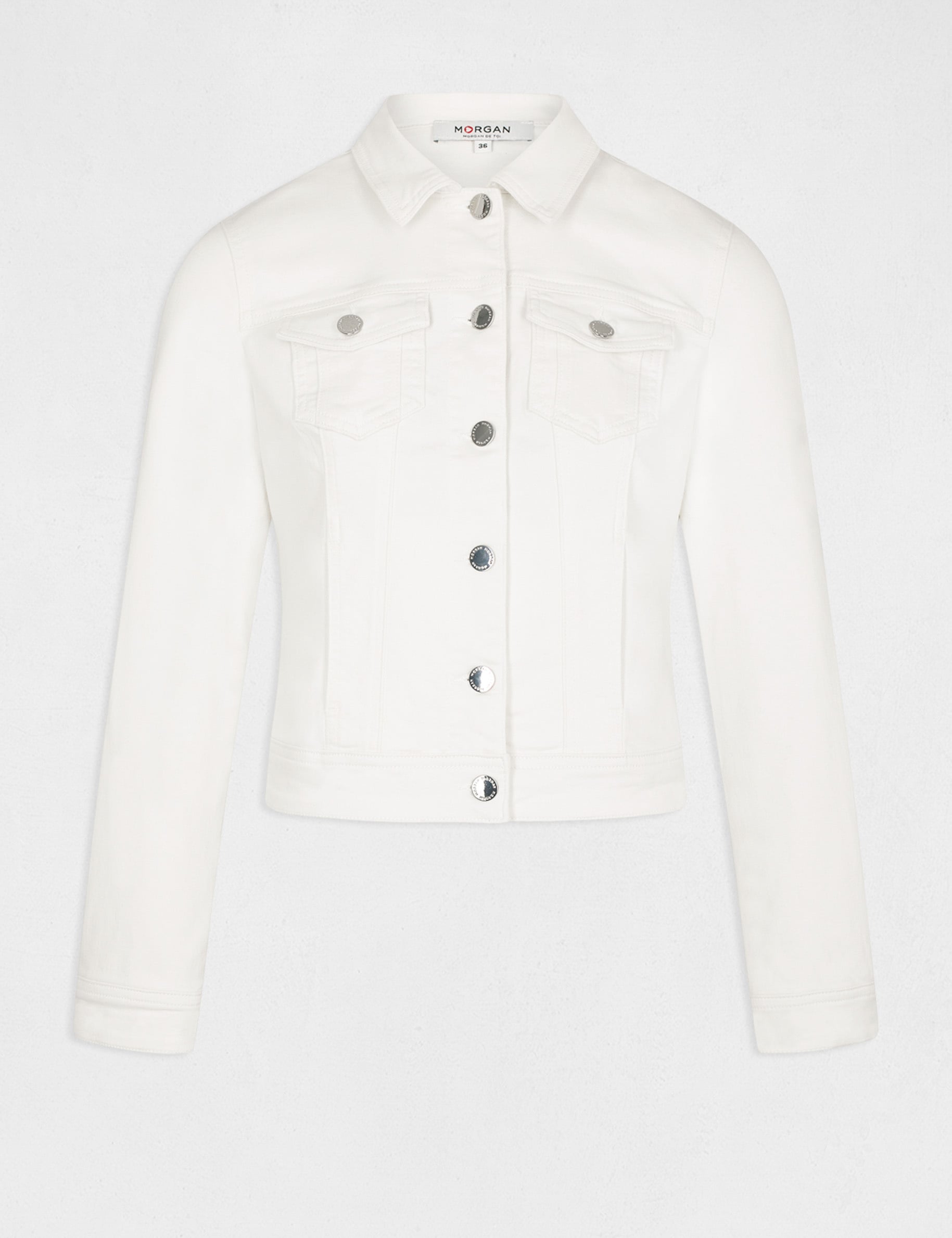 Veste droite boutonn&eacute;e en jean ivoire femme