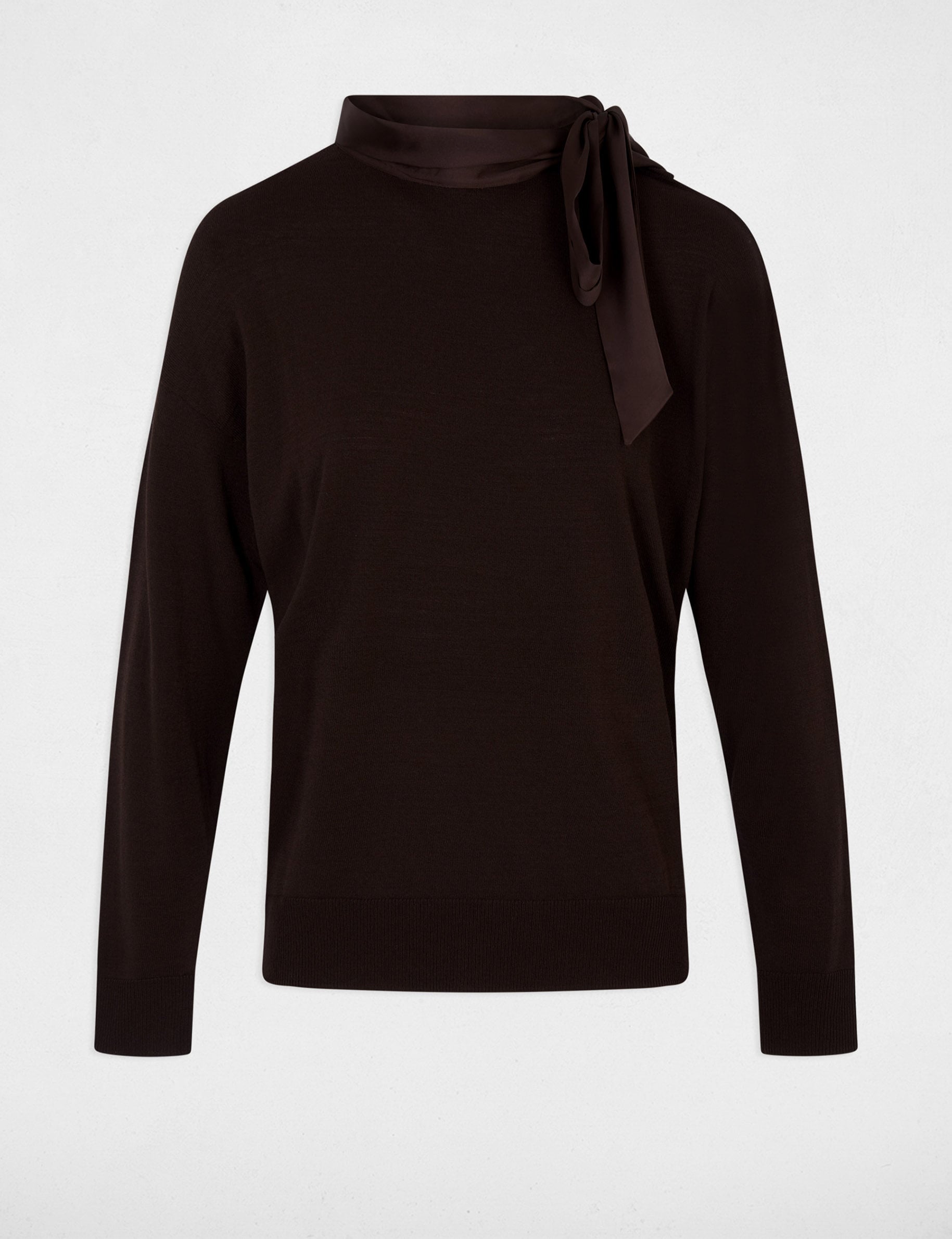 Pull col rond manches longues marron fonc&eacute; femme