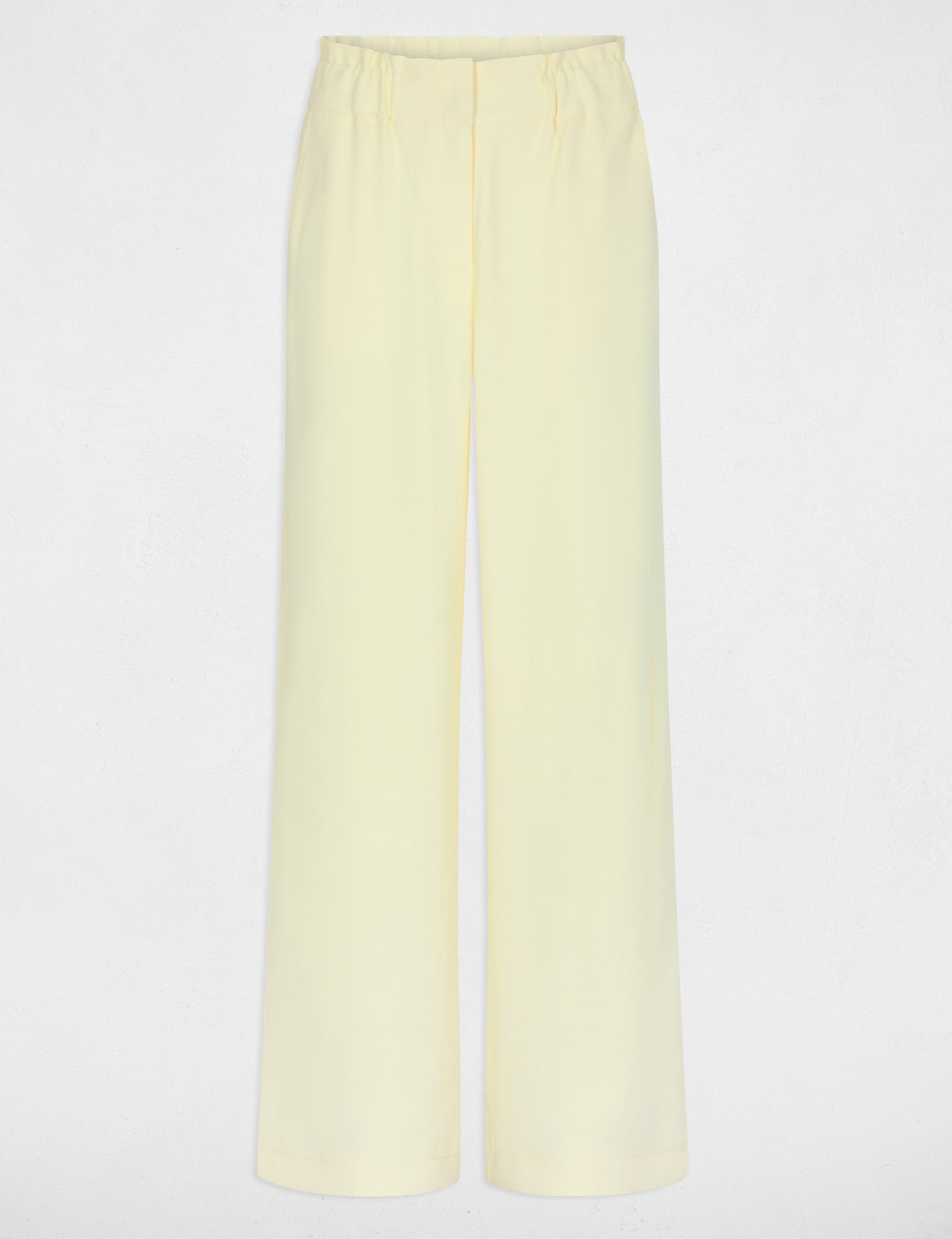 Pantalon large &agrave; fronces jaune pastel femme