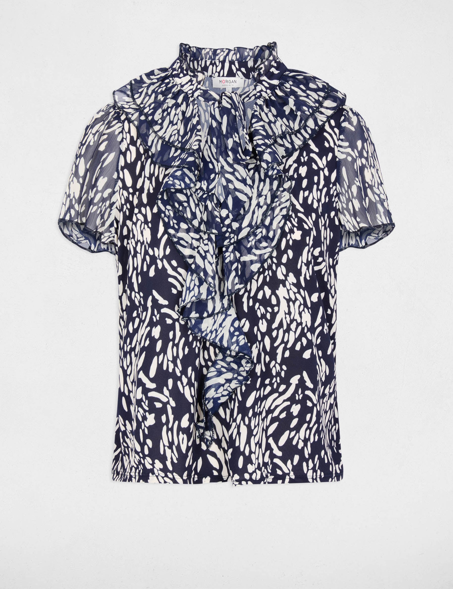 Chemise col nou&eacute; bleu marine femme