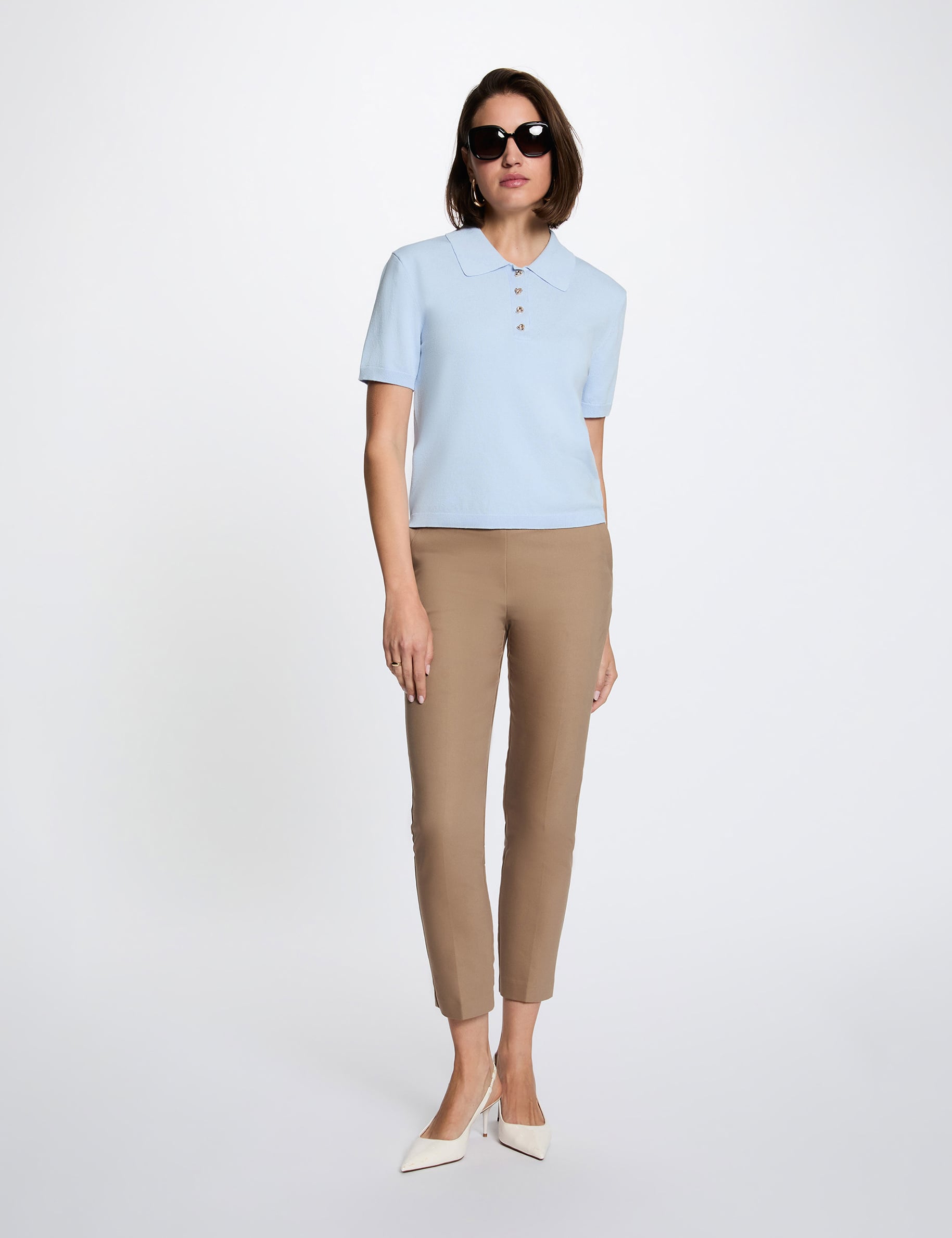 Pull col &agrave; revers bleu ciel femme