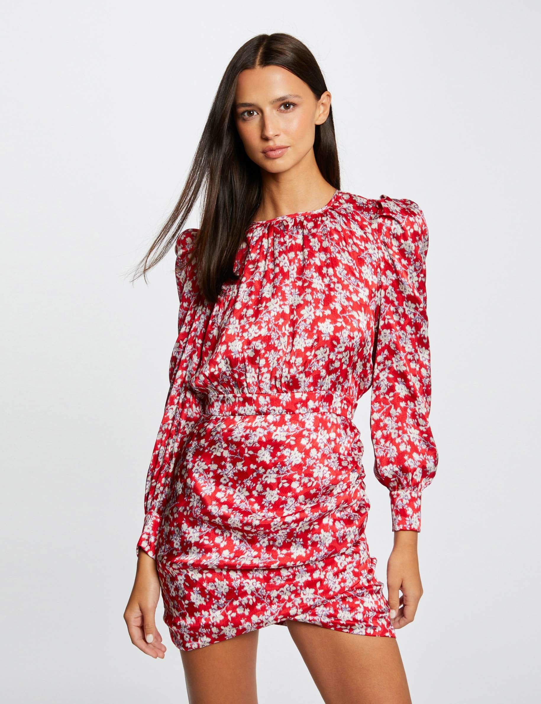 Robe cintr&eacute;e drap&eacute;e imprim&eacute; floral multico femme