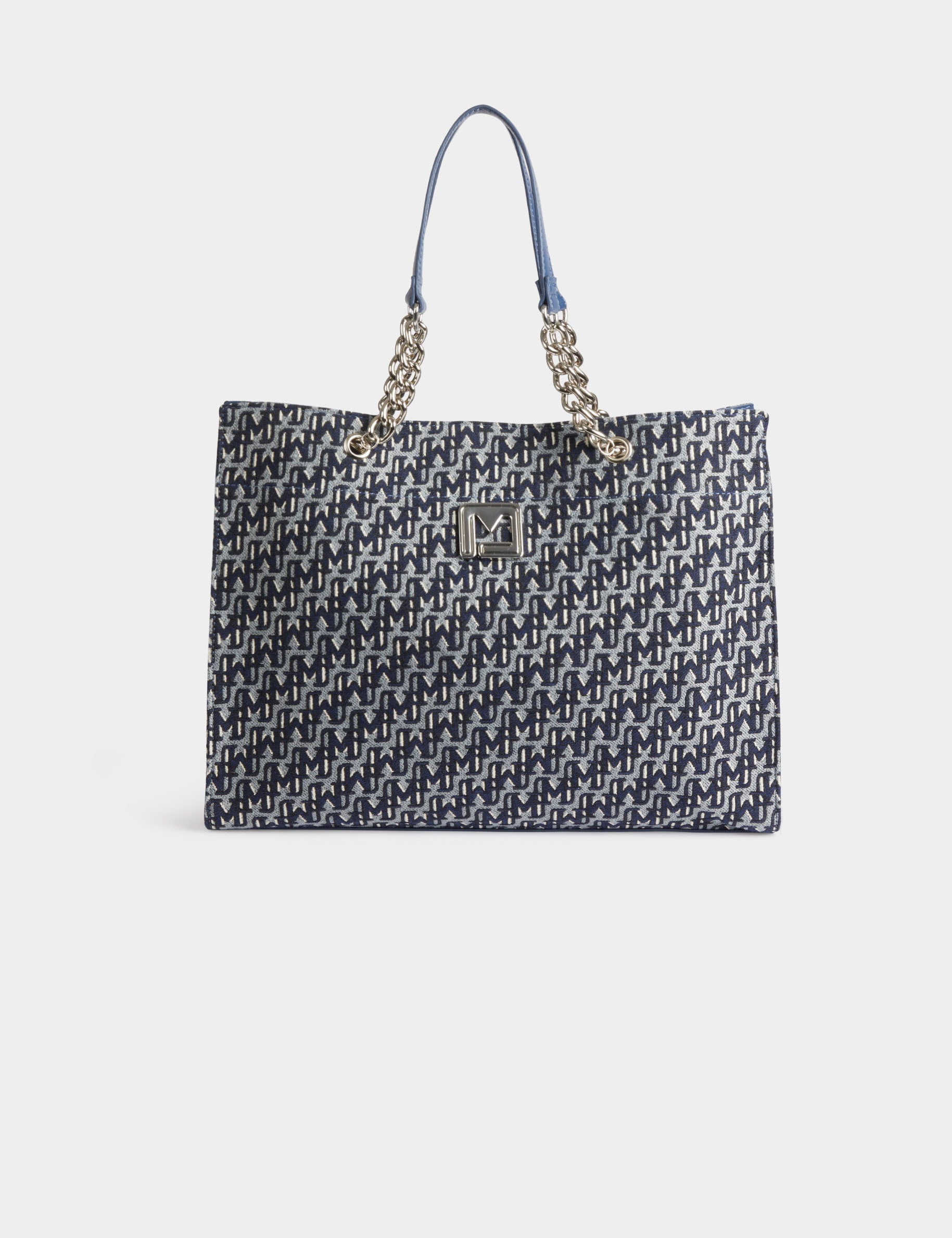 Sac cabas imprim&eacute; monogramme denim stone femme