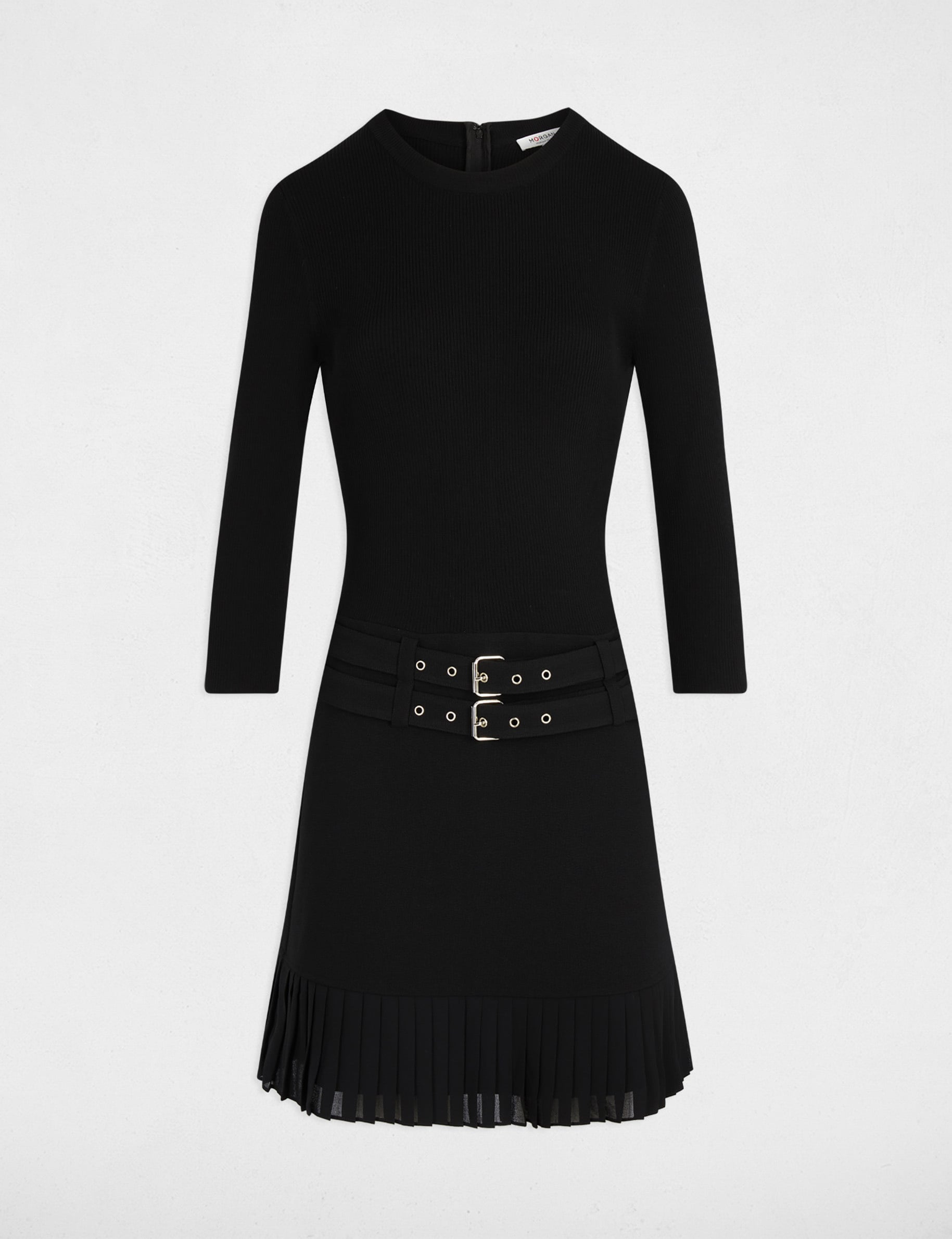 Robe courte pliss&eacute;e noir femme