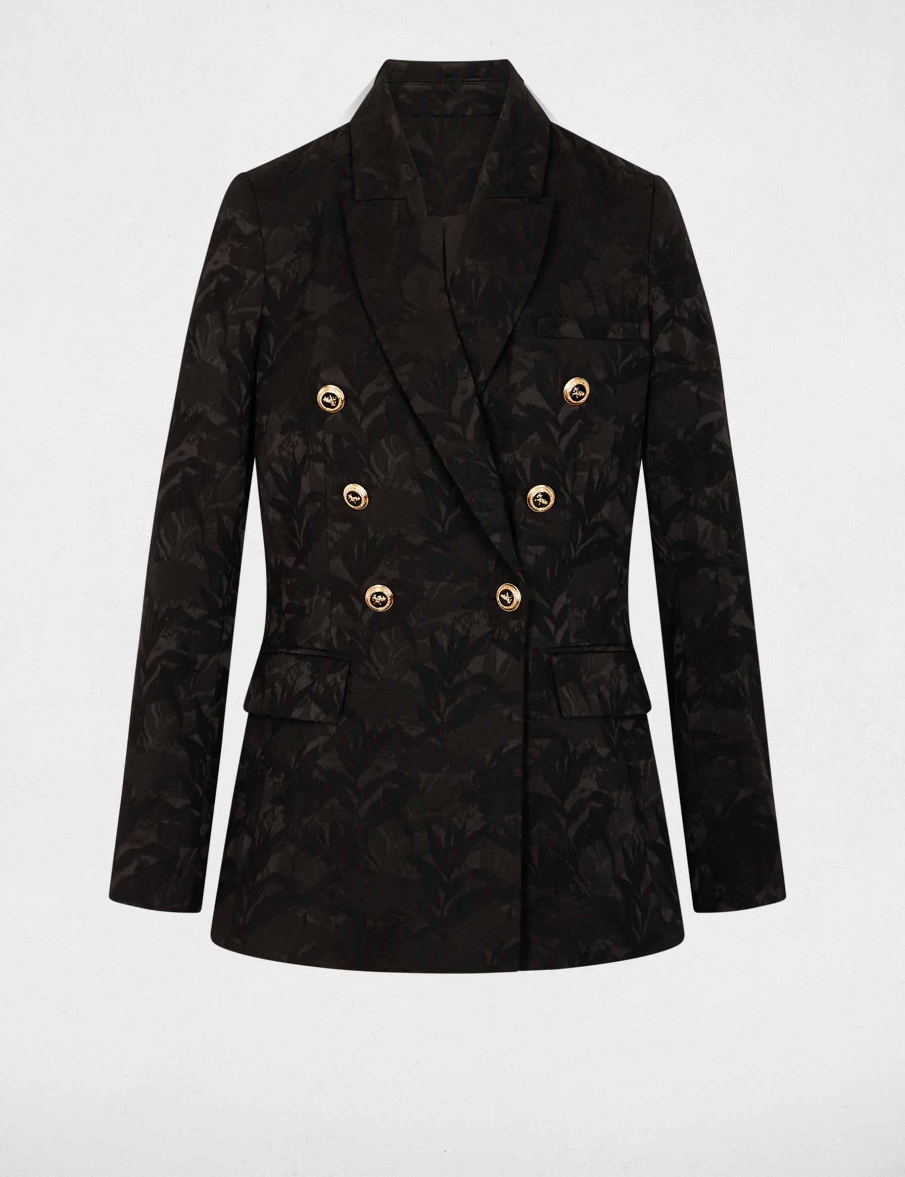 Veste jacquard ajust&eacute;e noir femme