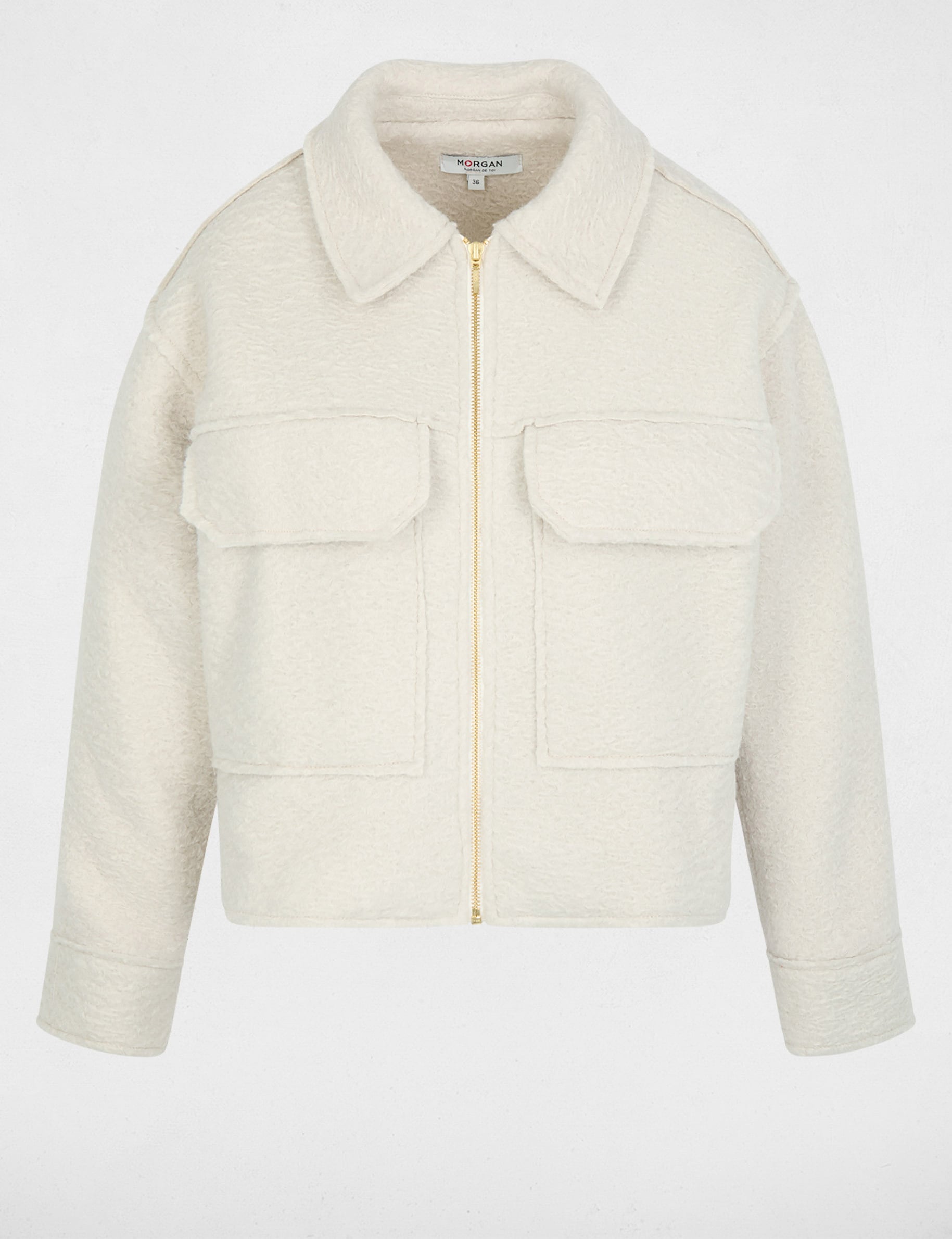 Manteau court duveteux ivoire femme