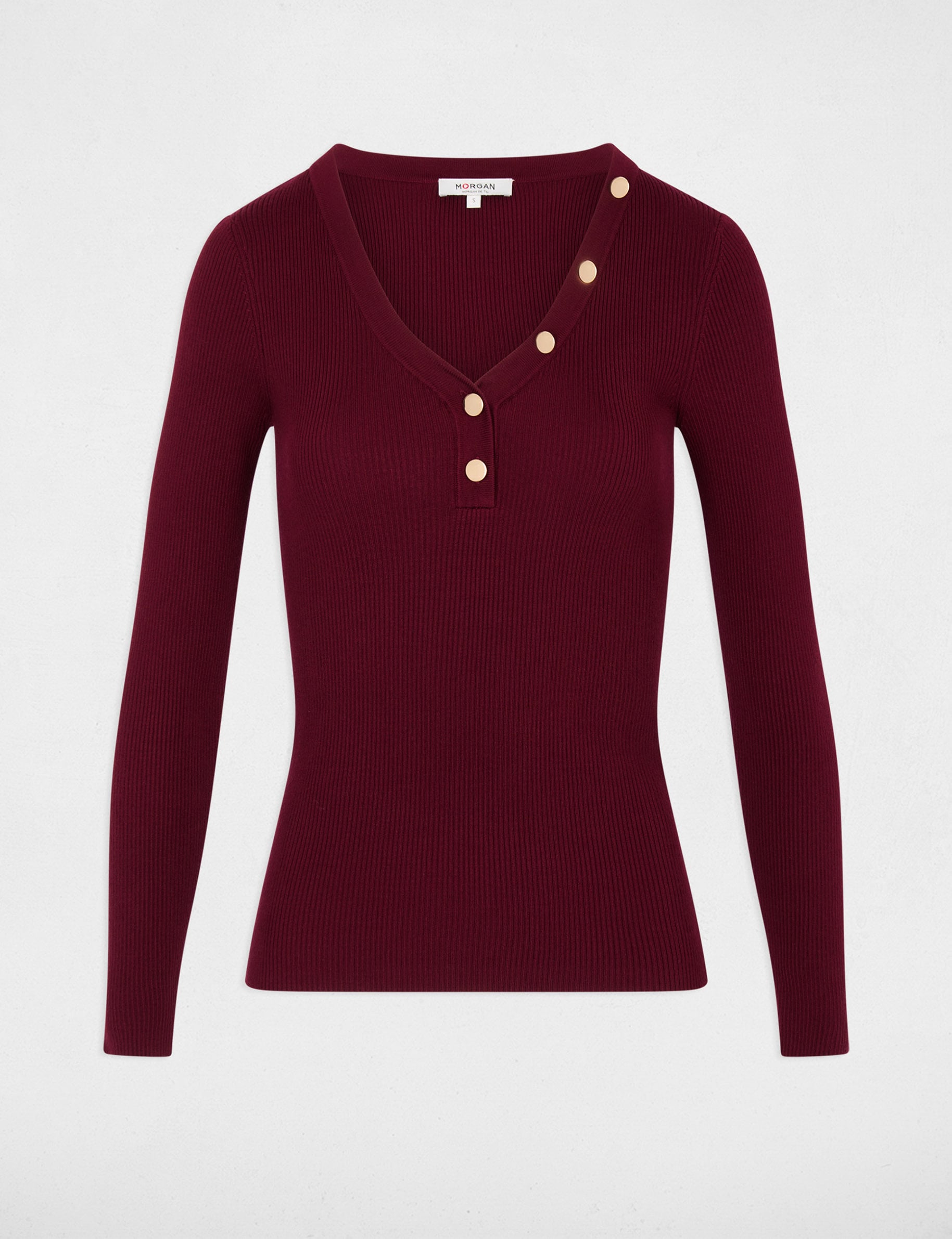 Pull col v ajust&eacute; bordeaux femme