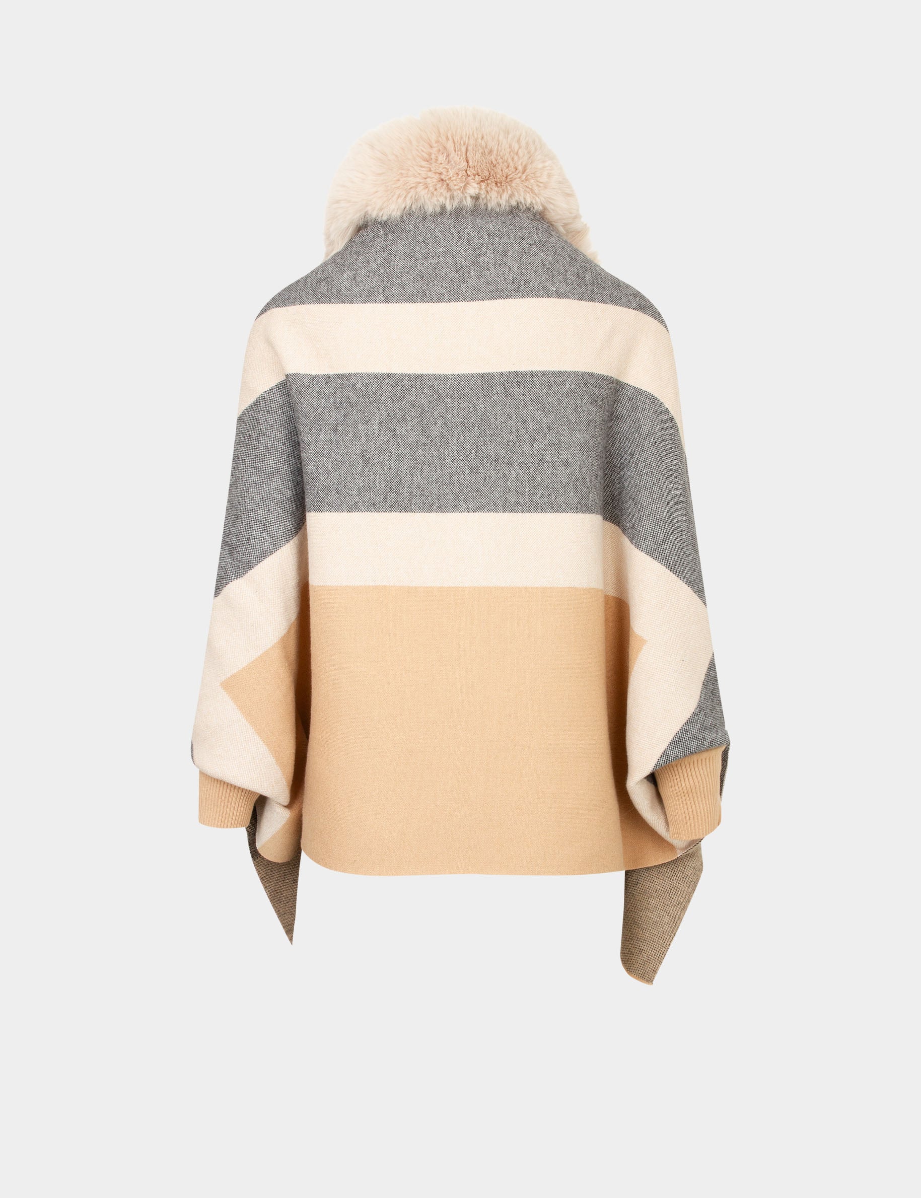 Poncho &agrave; d&eacute;tails imitation fourrure sable femme