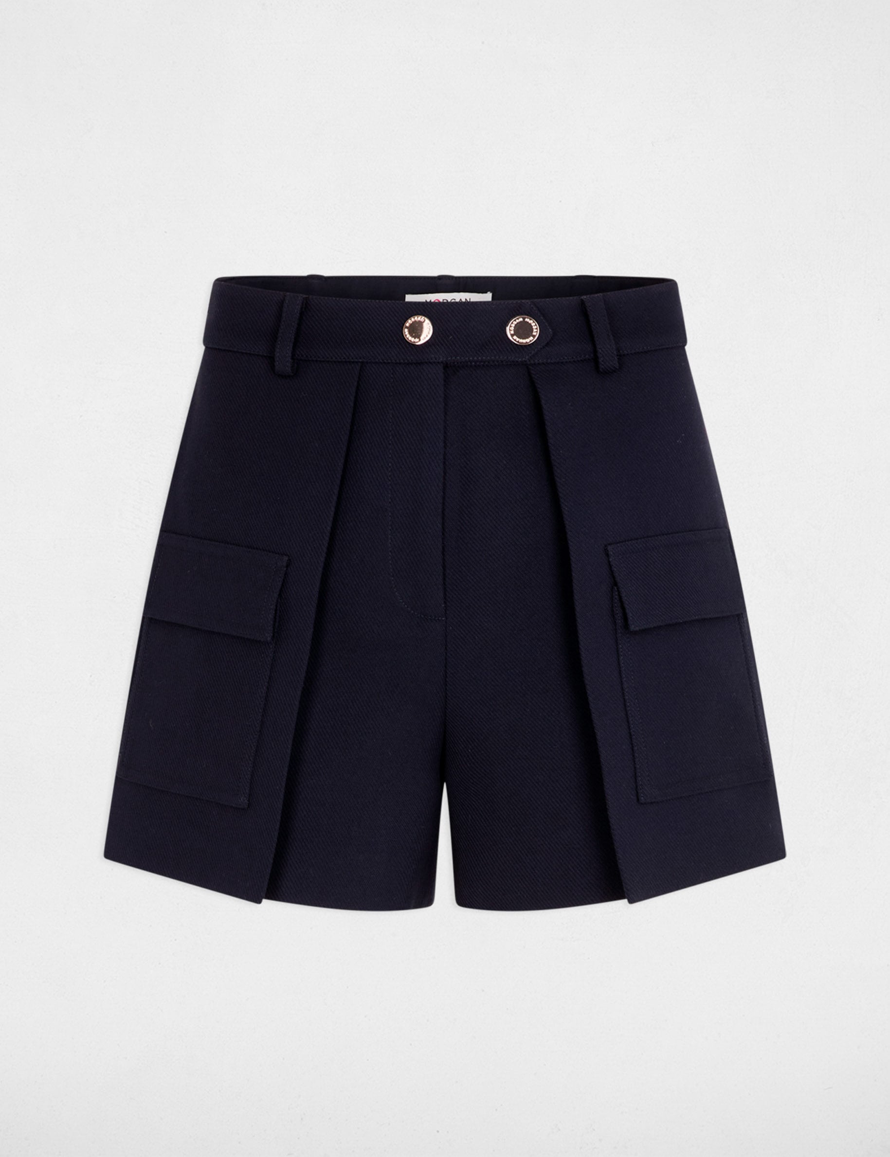 Short droit poches &agrave; rabat bleu marine femme