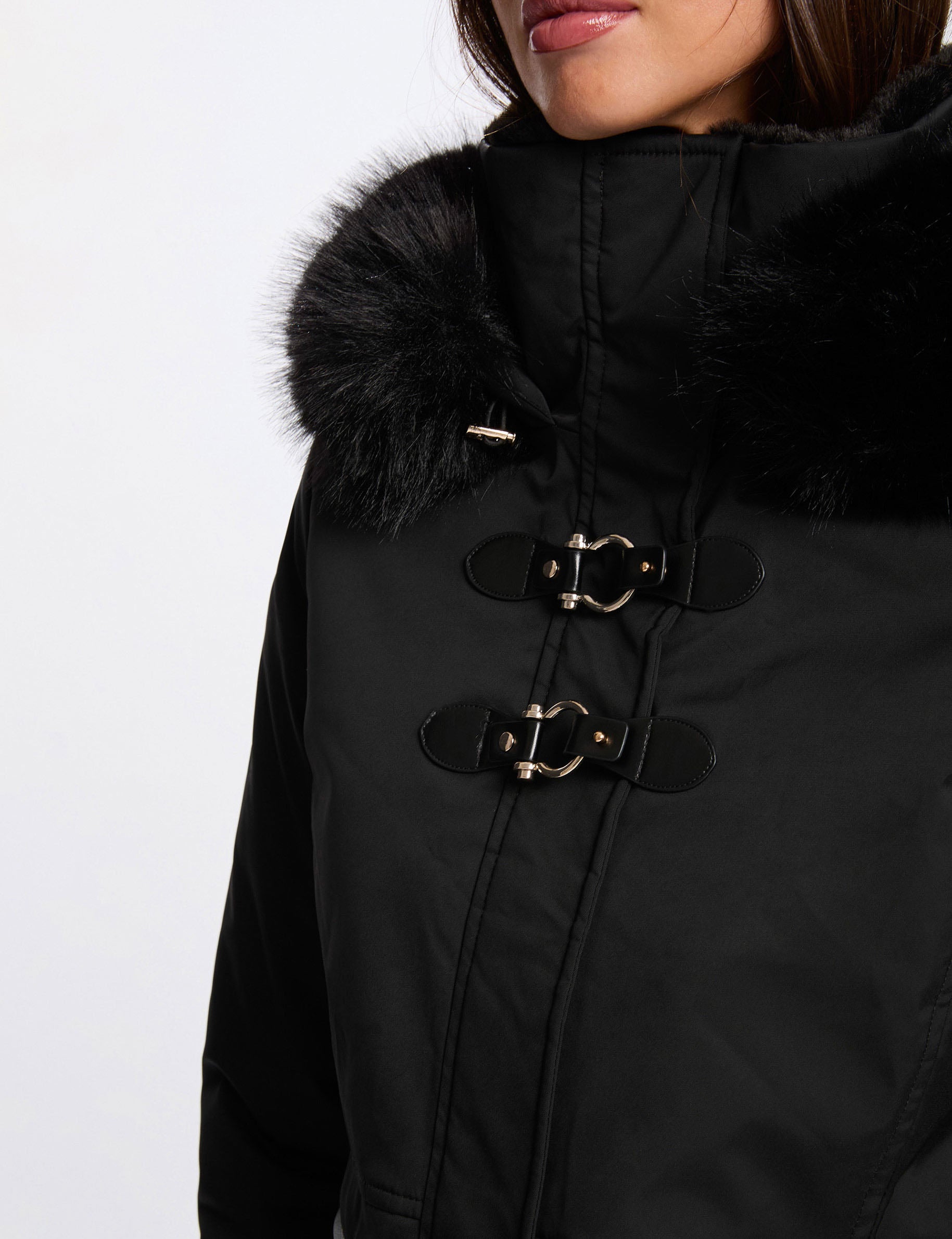 Parka droite mi-longue noir femme