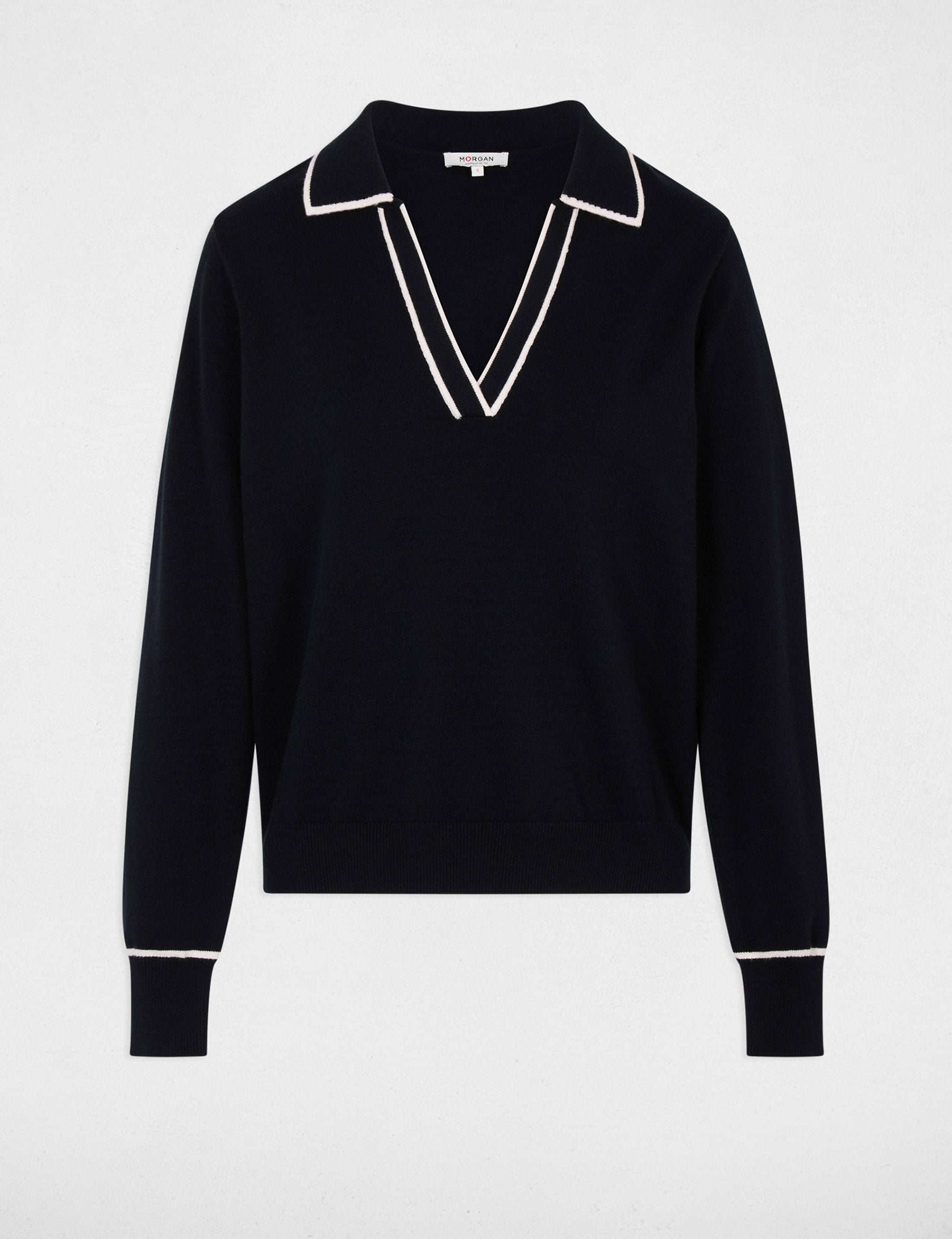 Pull col polo bleu marine femme