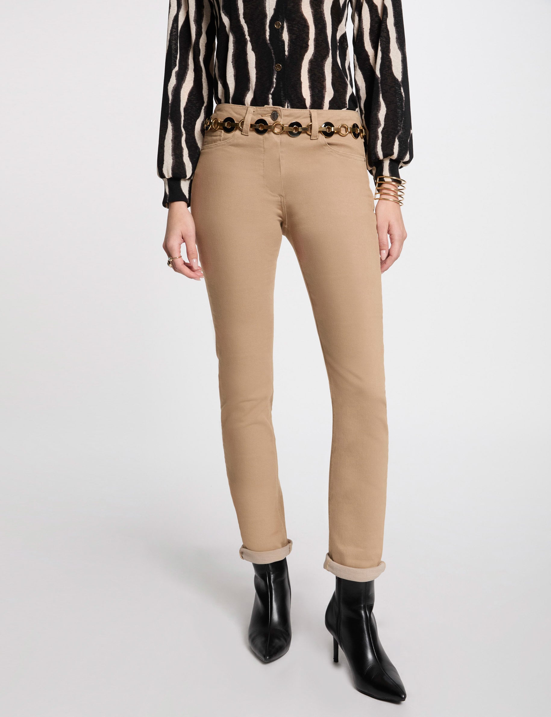 Pantalon droit camel femme