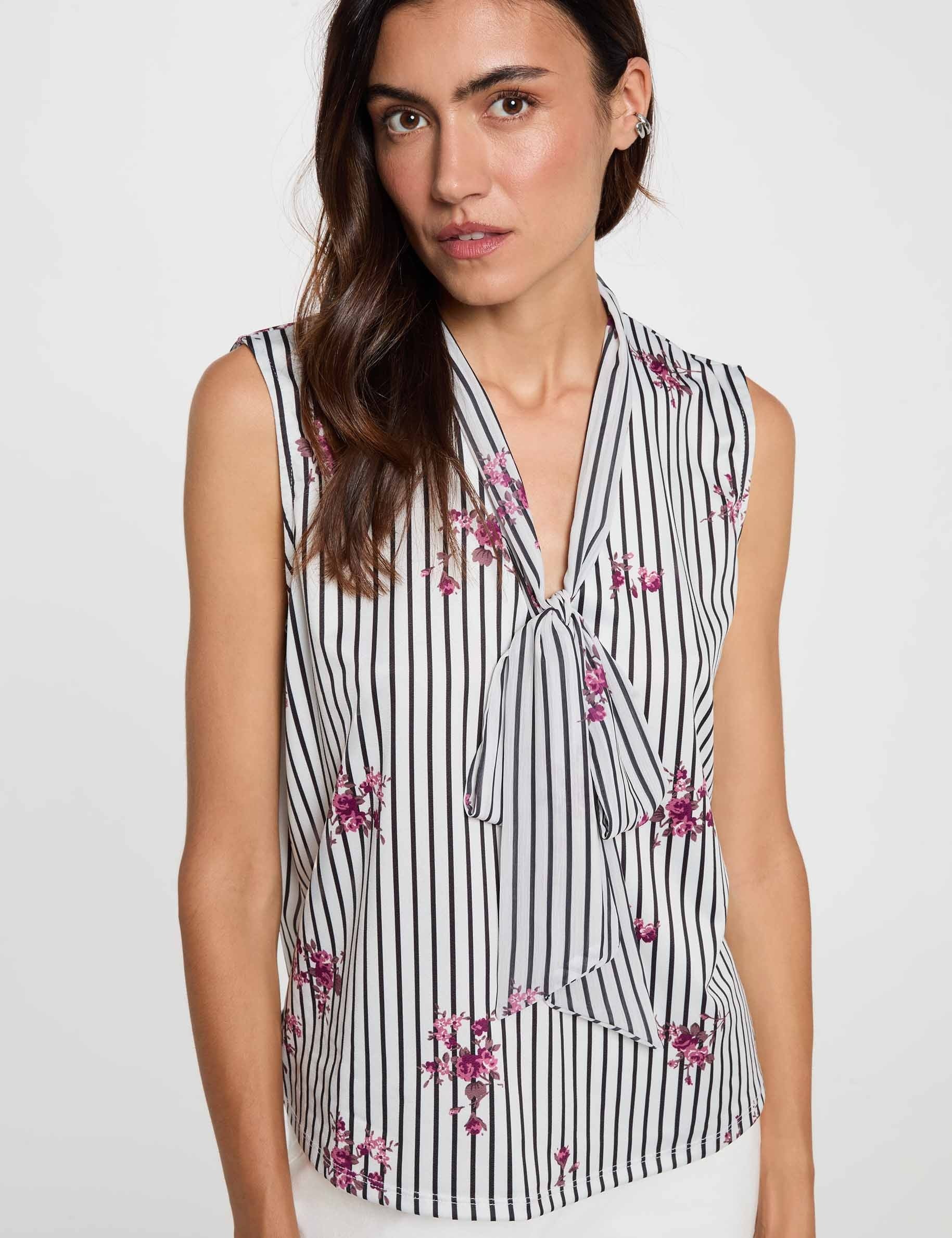 T-shirt col lavalli&egrave;re multicolore femme