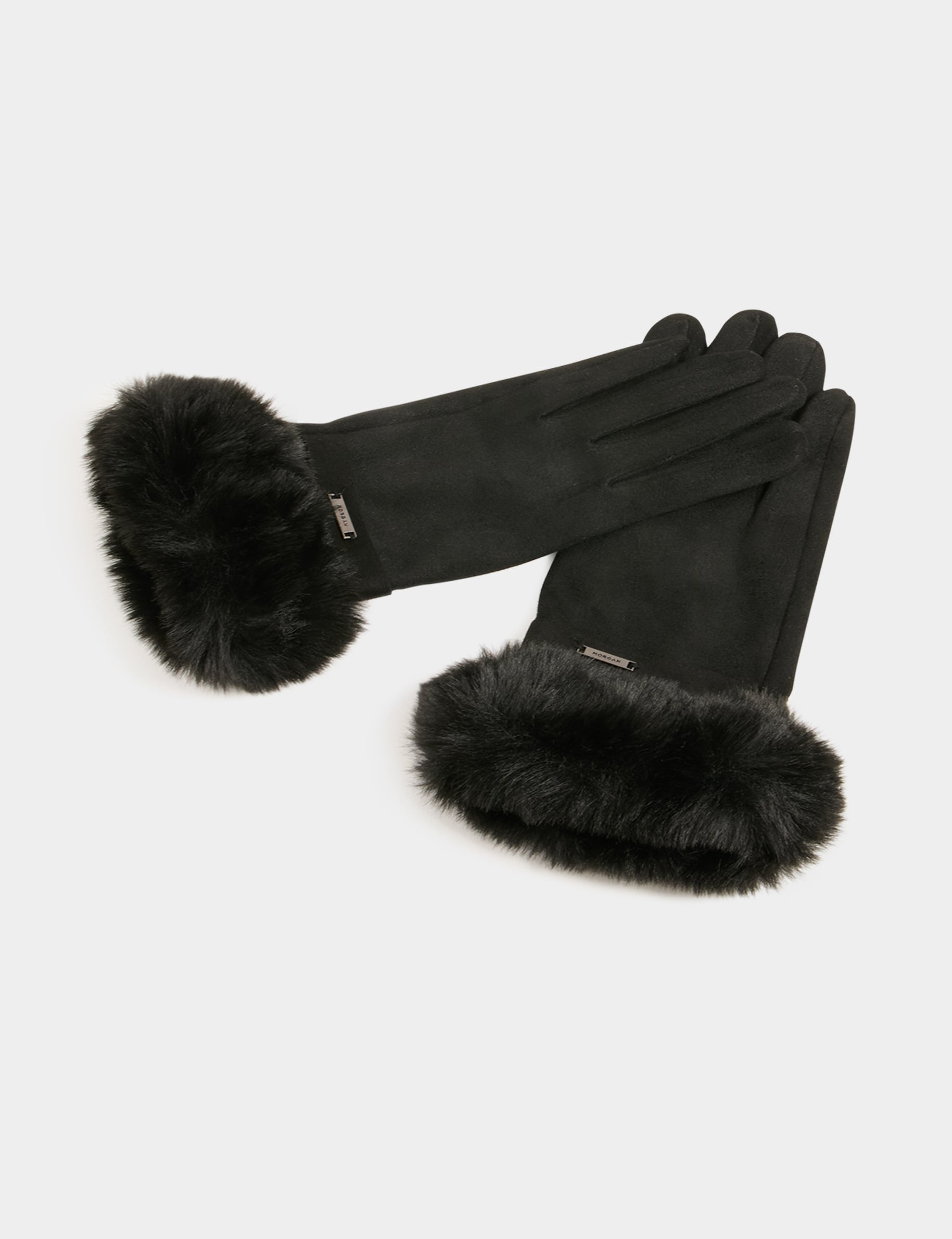 Gants d&eacute;tails fourrure noir femme