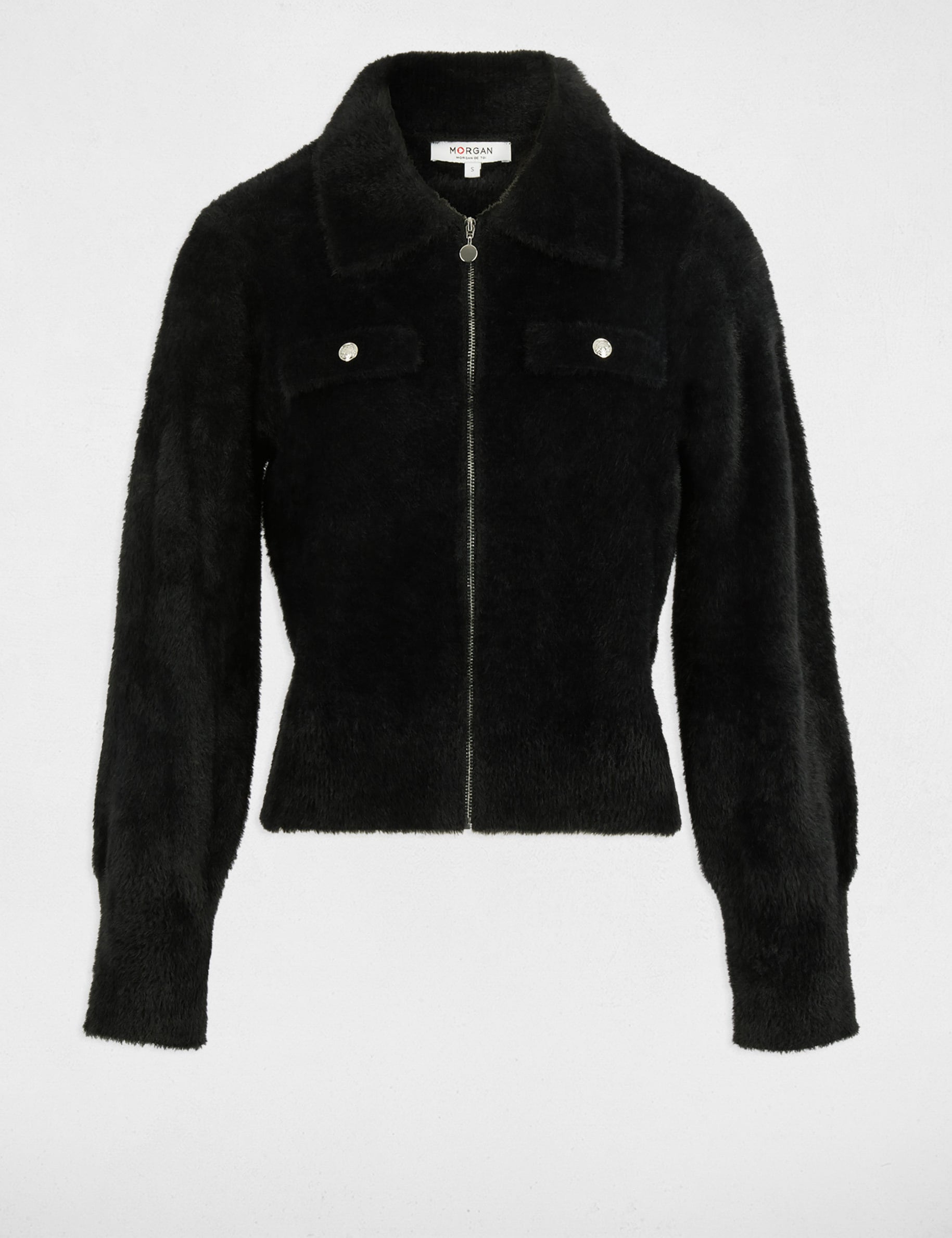 Gilet manches longues col &agrave; revers noir femme