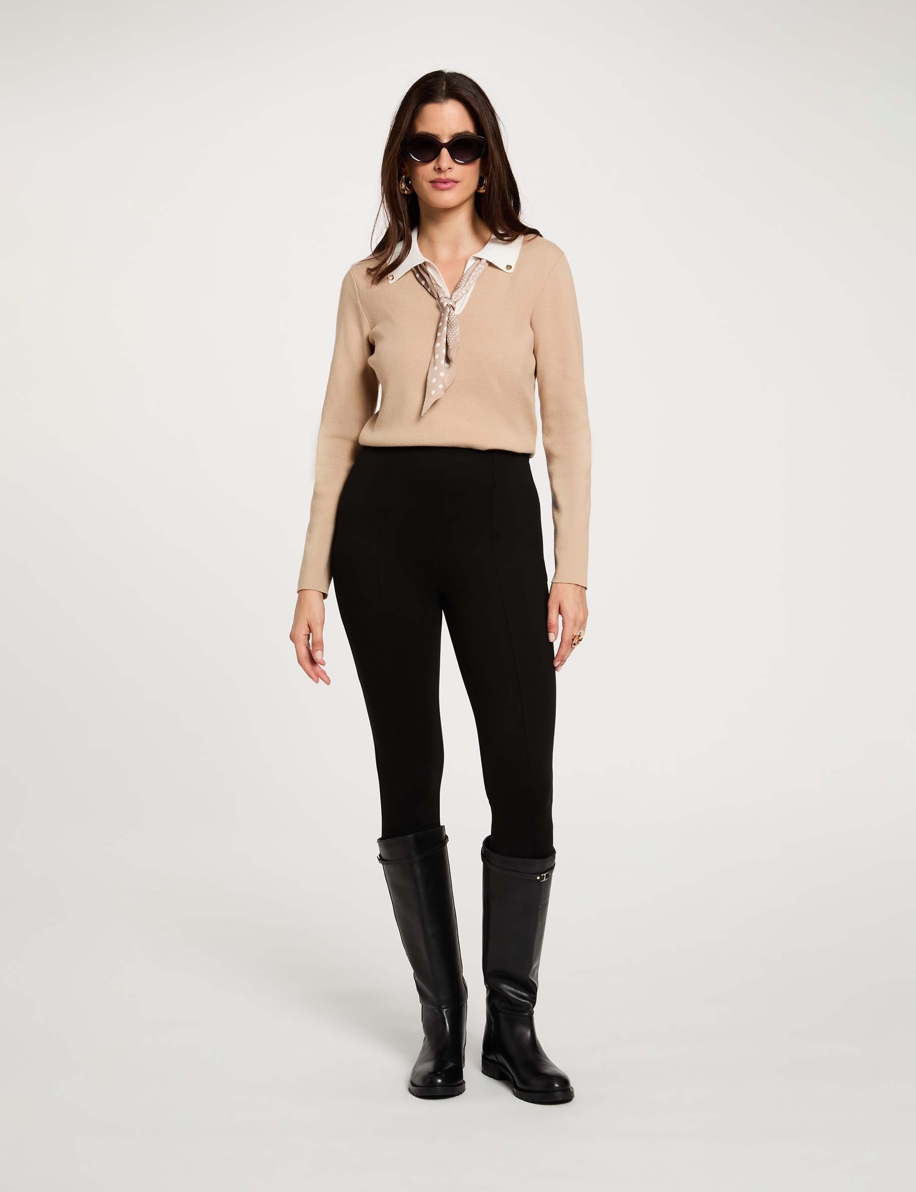 Pull col &agrave; revers beige femme