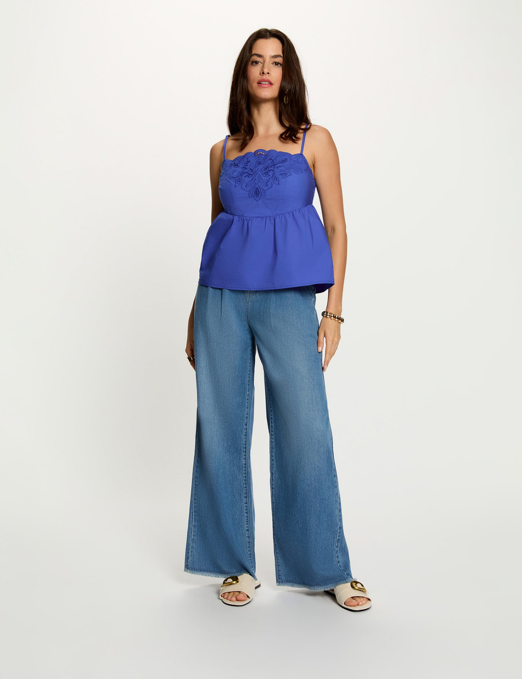 Jean large taille haute denim stone femme