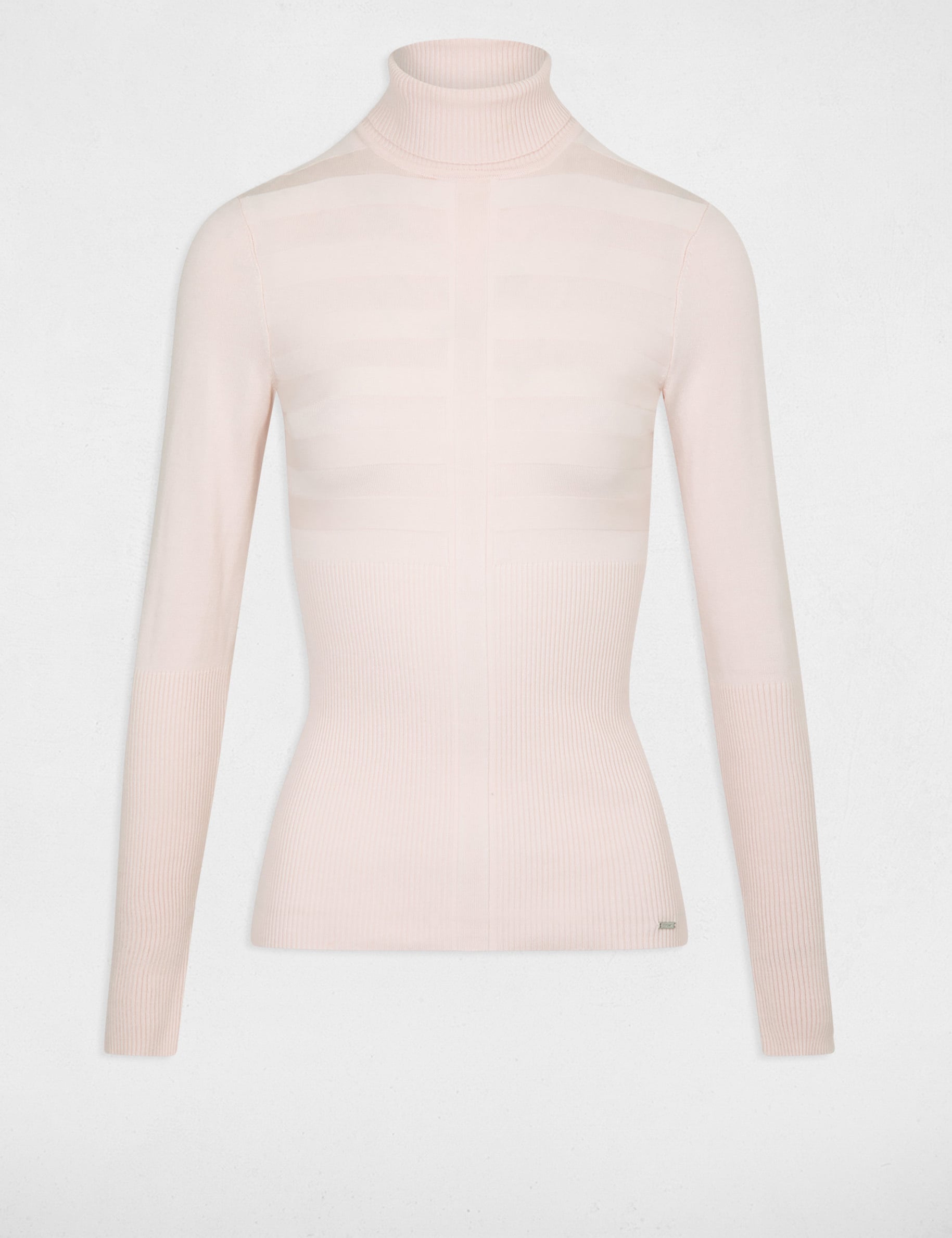 Pull col roul&eacute; ajust&eacute; rose femme