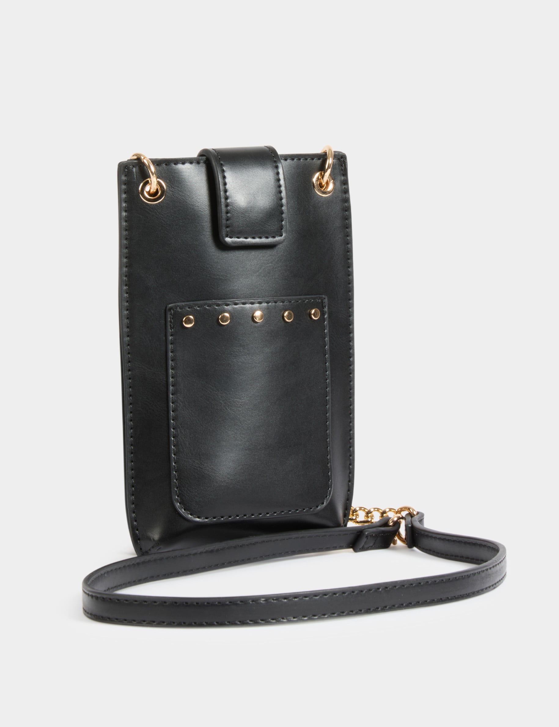 Pochette t&eacute;l&eacute;phone &agrave; clous noir femme